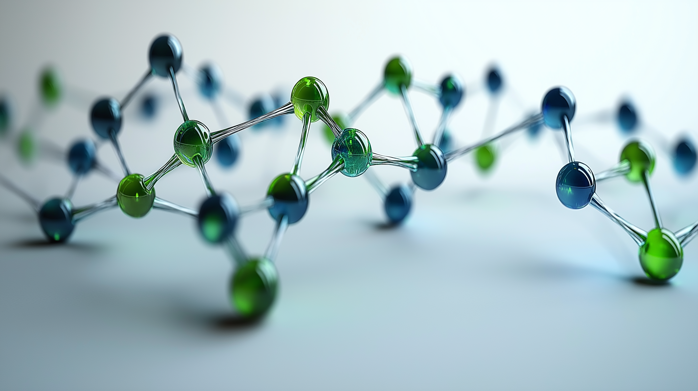 Abstract visual representation of interconnected nodes in green and blue, symbolizing networking and collaboration